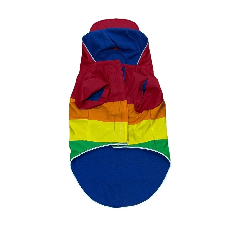 Canada Pooch Size 16 Dog Rainbow Rain Slicker W/ Hat, Pockets Torrential Tracker